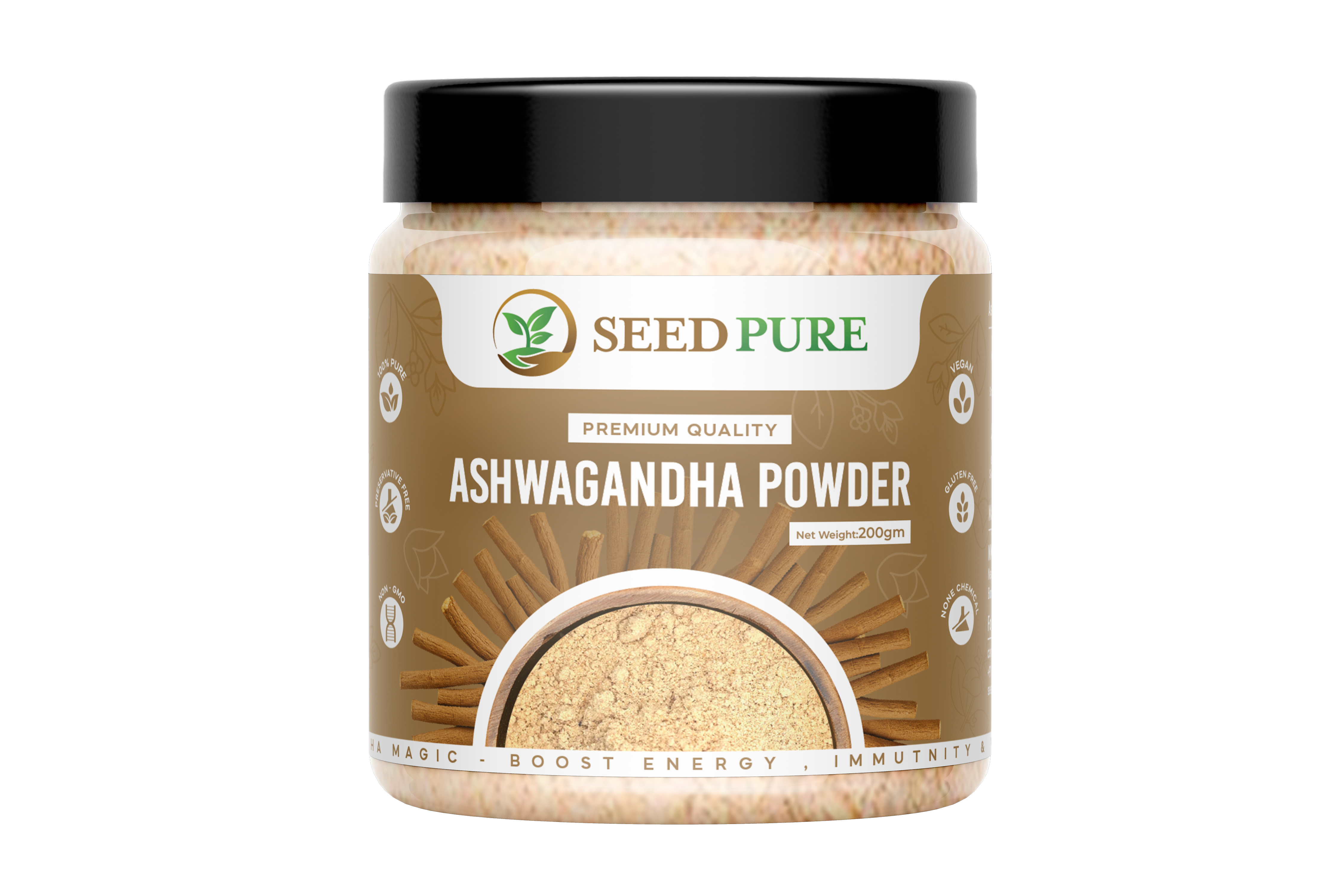 Seedpure Ashwagandha Powder - 200 Gm | Ayurvedic Support for Stress Relief, Mental Calmness & Anxiety Issues | Support Strength & Energy